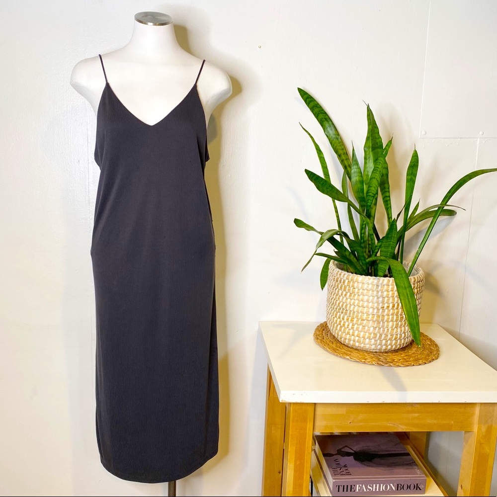 William B | Black‎ Ribbed Midi Slip Dress Modal Blend Sz. L